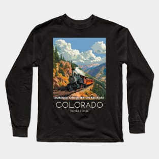 A Vintage Travel Illustration of the Durango and Silverton Narrow Gauge Railroad - Colorado - US Long Sleeve T-Shirt